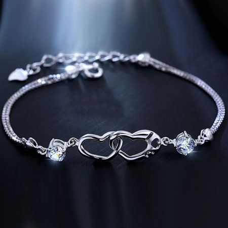 Bracelets coeur en cristal en argent sterling